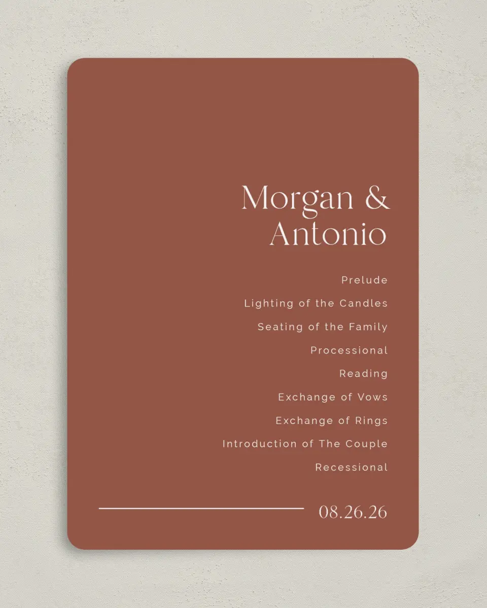 This is a 5" x 7" Wavy Wedding Program called The Morgan printed in full color on Premium Smooth paper