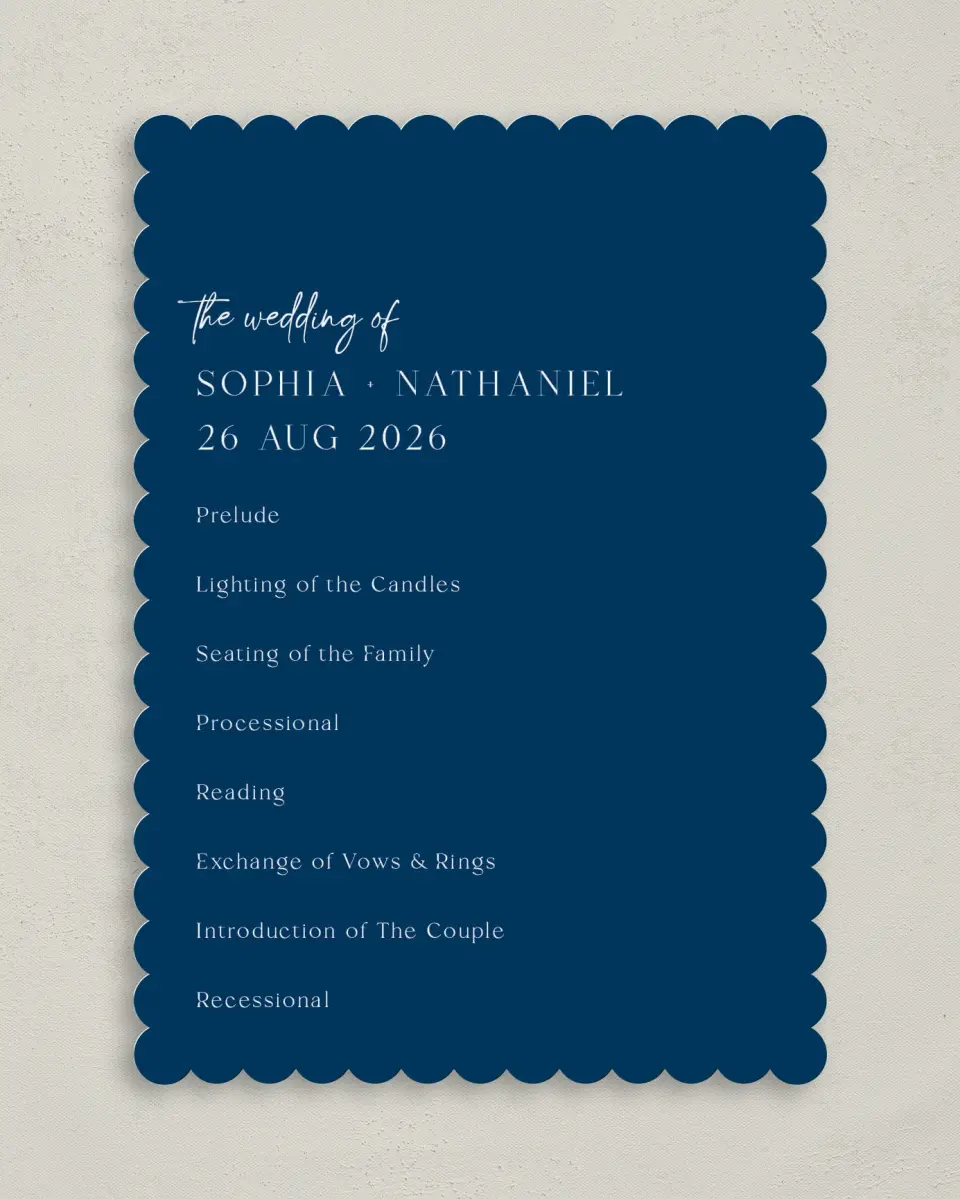 This is a 5" x 7" Wavy Wedding Program called The Sophia printed in full color on Premium Smooth paper