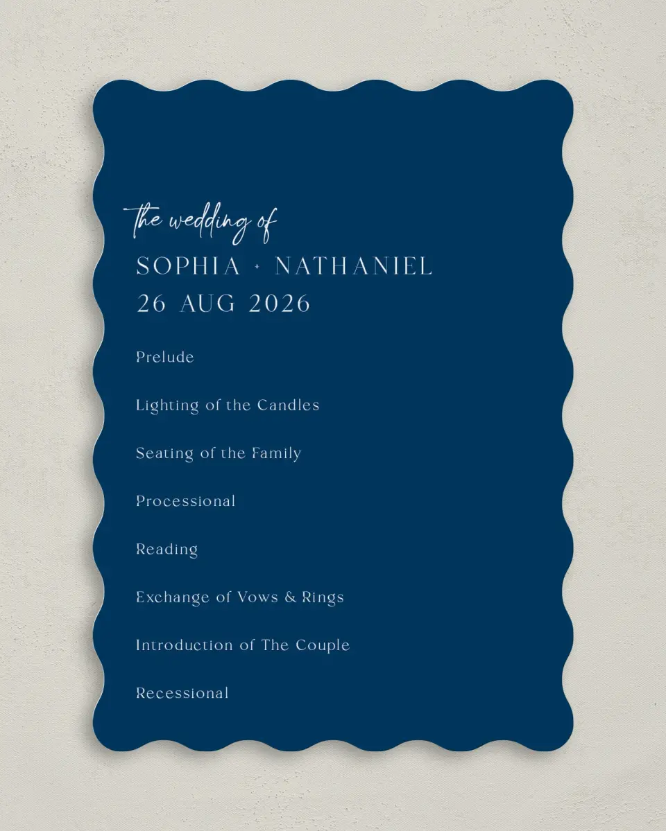 This is a 5" x 7" Wavy Wedding Program called The Sophia printed in full color on Premium Smooth paper