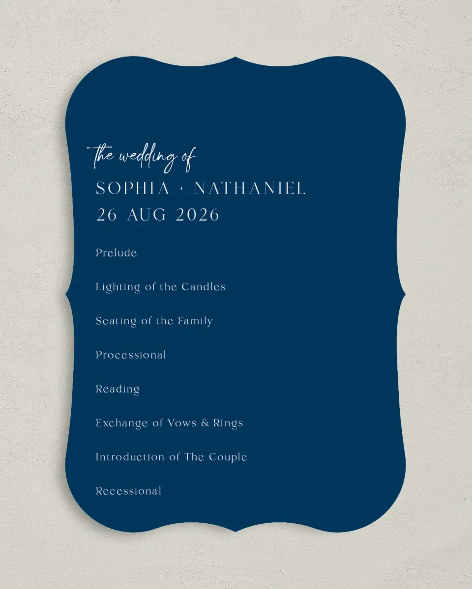 This is a 5" x 7" Wavy Wedding Program called The Sophia printed in full color on Premium Smooth paper