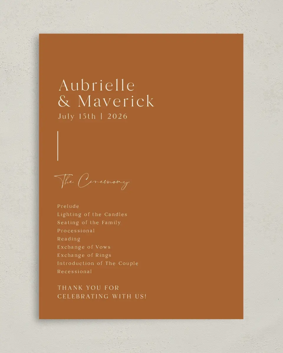 This is a 5" x 7" Wavy Wedding Program called The Aubrielle printed in full color on Premium Smooth paper