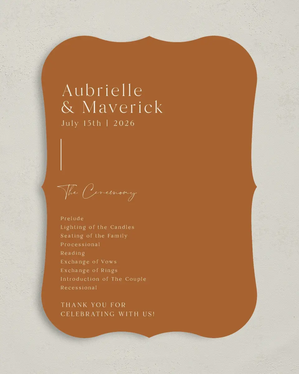 This is a 5" x 7" Wavy Wedding Program called The Aubrielle printed in full color on Premium Smooth paper