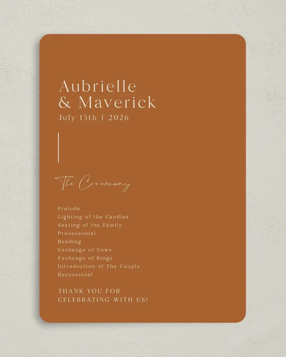 This is a 5" x 7" Wavy Wedding Program called The Aubrielle printed in full color on Premium Smooth paper