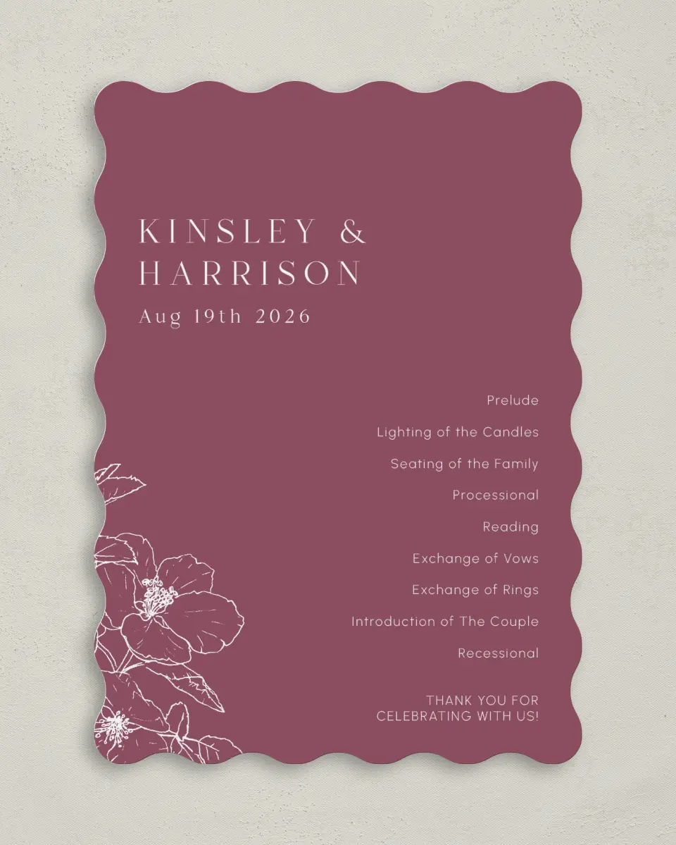 This is a 5" x 7" Wavy Wedding Program called The Kinsley printed in full color on Premium Smooth paper
