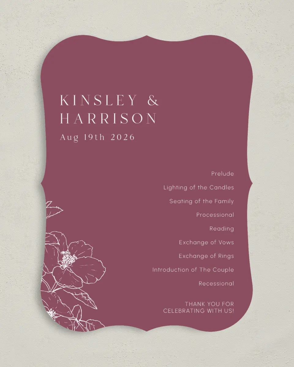 This is a 5" x 7" Wavy Wedding Program called The Kinsley printed in full color on Premium Smooth paper