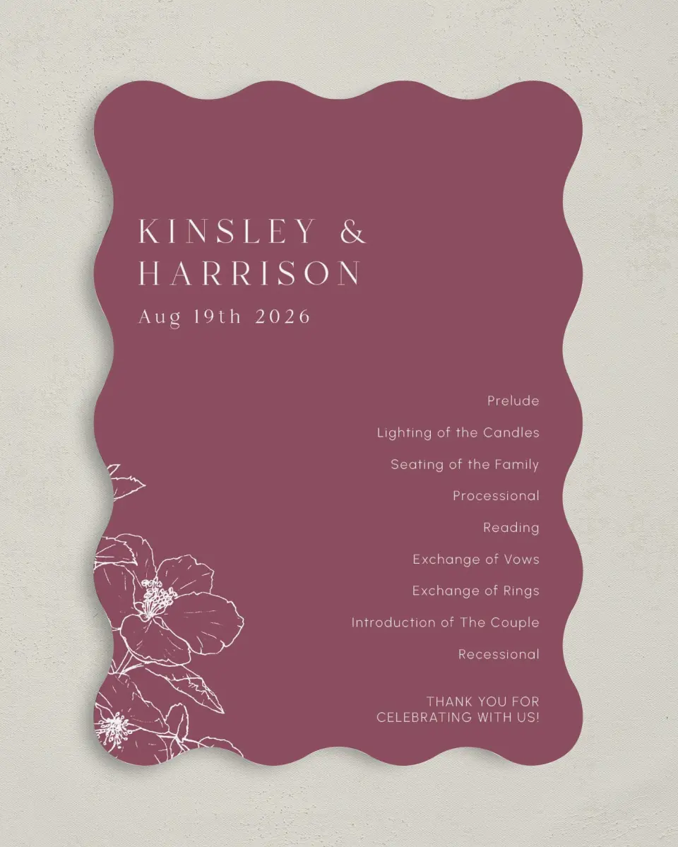 This is a 5" x 7" Wavy Wedding Program called The Kinsley printed in full color on Premium Smooth paper