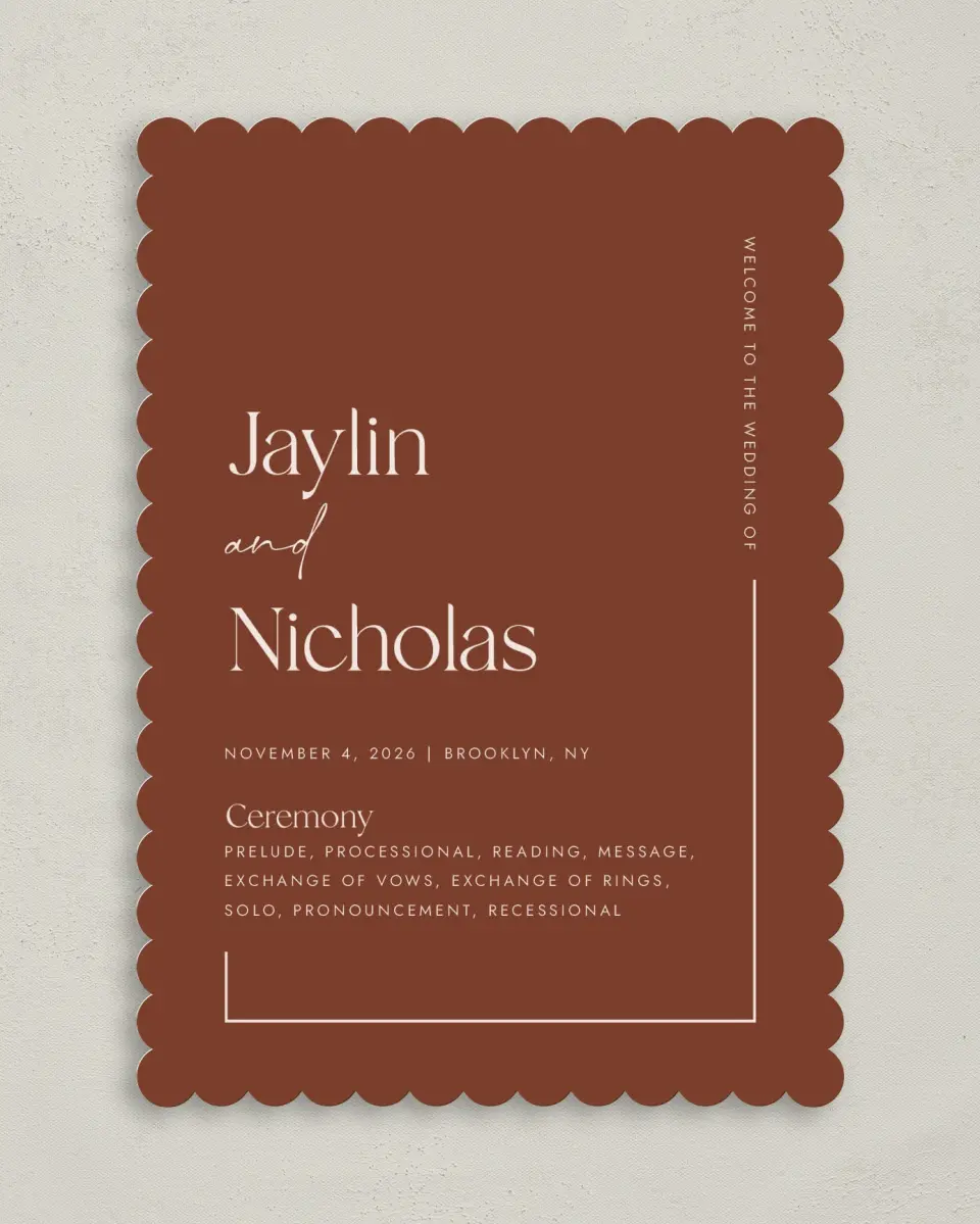 This is a 5" x 7" Wavy Wedding Program called The Jaylin printed in full color on Premium Smooth paper