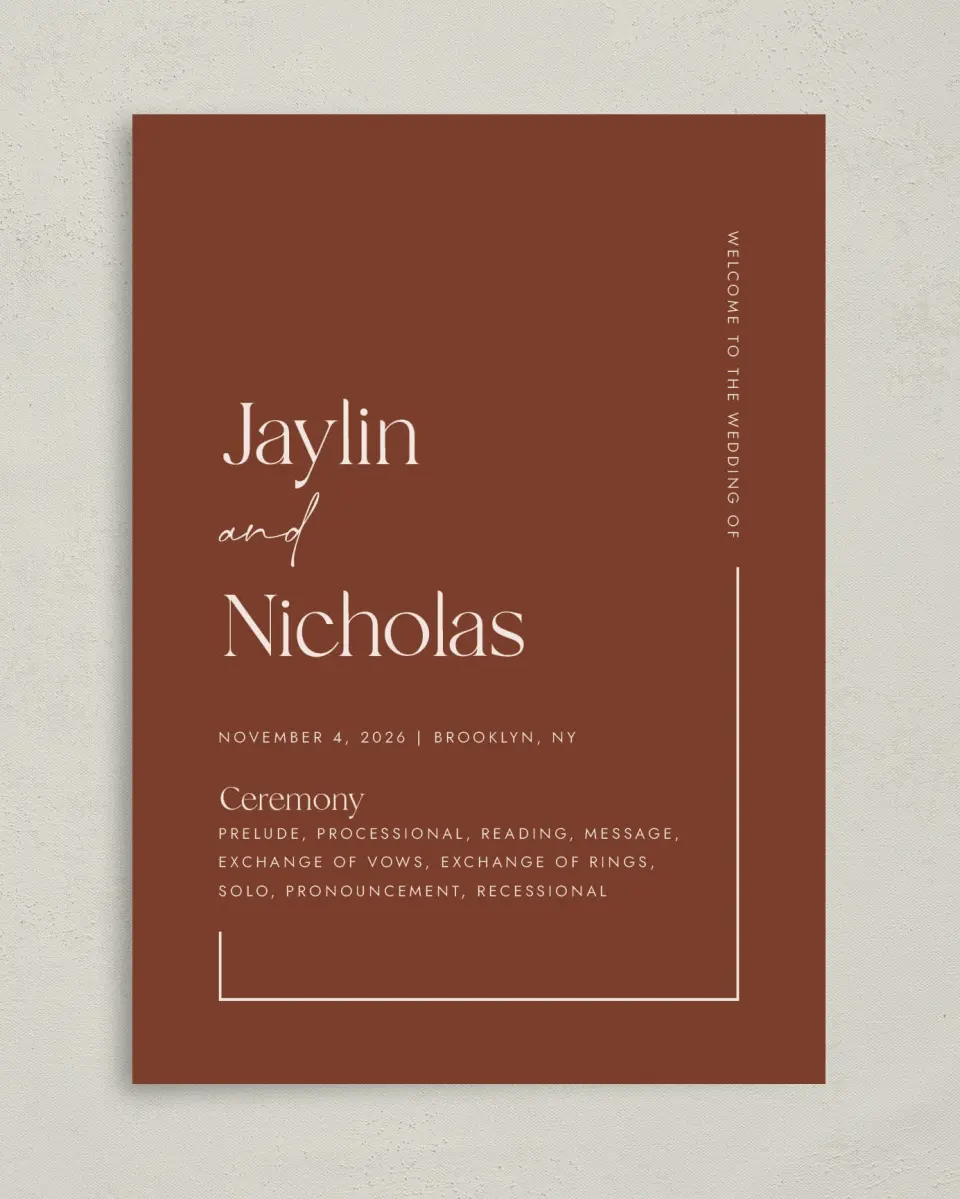 This is a 5" x 7" Wavy Wedding Program called The Jaylin printed in full color on Premium Smooth paper