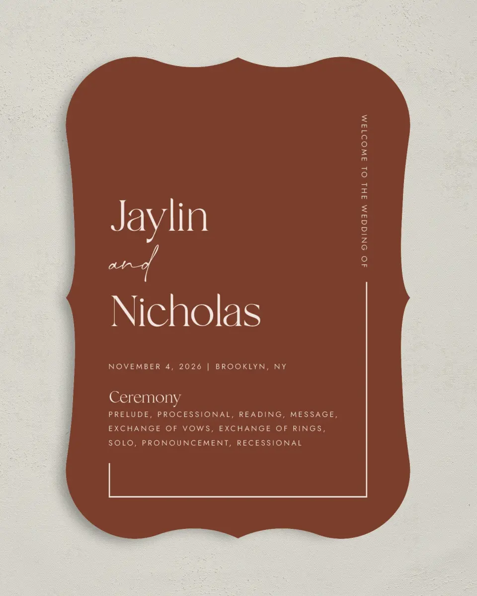 This is a 5" x 7" Wavy Wedding Program called The Jaylin printed in full color on Premium Smooth paper