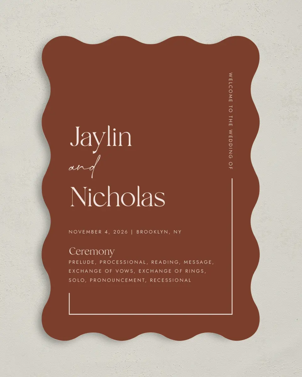 This is a 5" x 7" Wavy Wedding Program called The Jaylin printed in full color on Premium Smooth paper