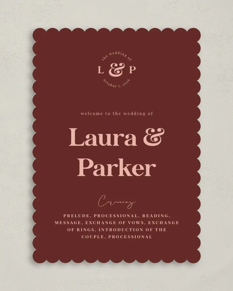 This is a 5" x 7" Wavy Wedding Program called The Laura printed in full color on Premium Smooth paper