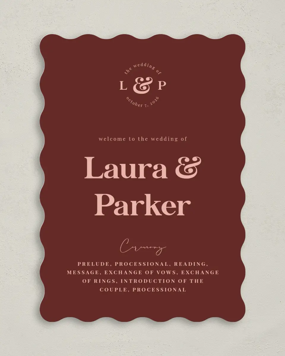 This is a 5" x 7" Wavy Wedding Program called The Laura printed in full color on Premium Smooth paper