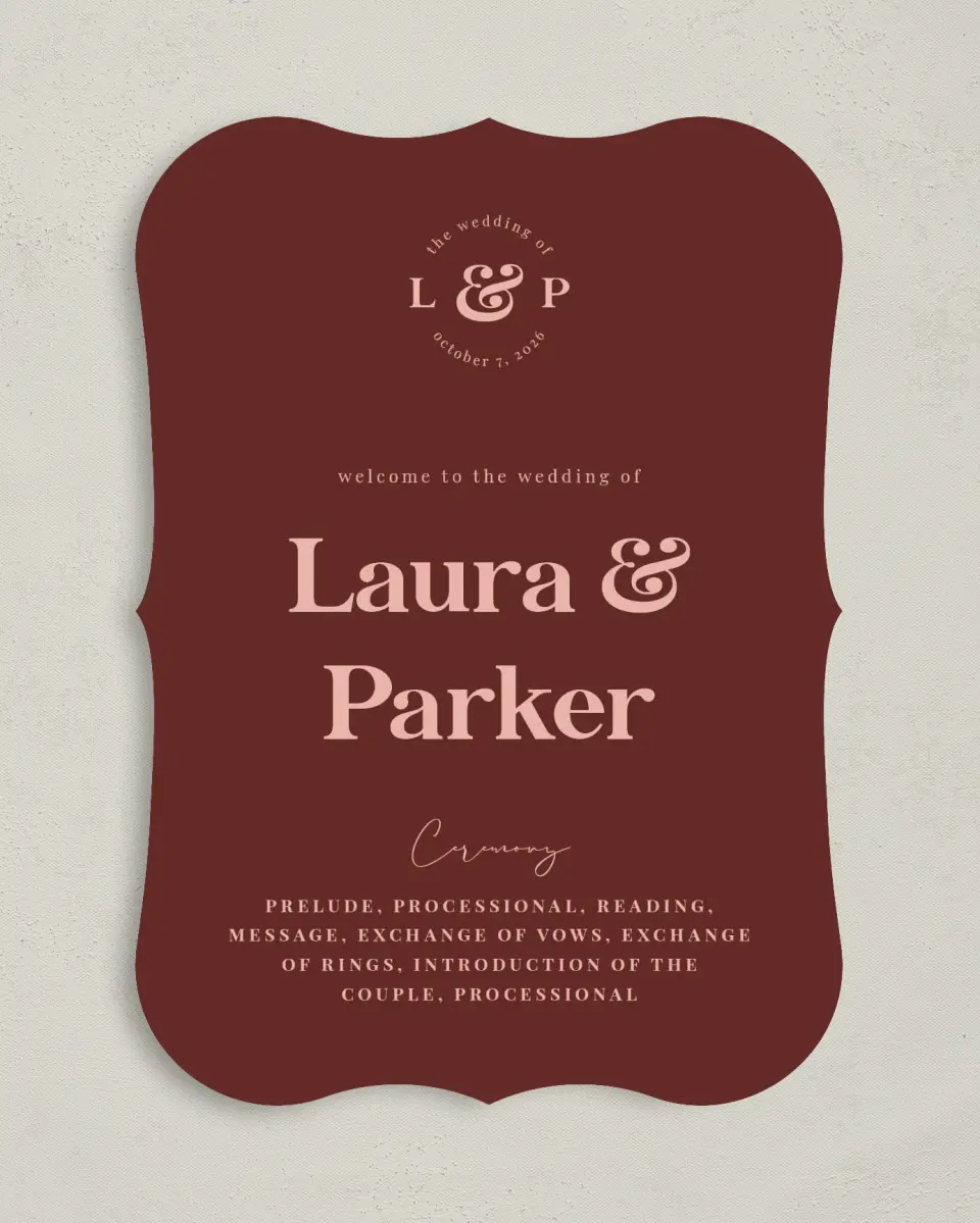 This is a 5" x 7" Wavy Wedding Program called The Laura printed in full color on Premium Smooth paper
