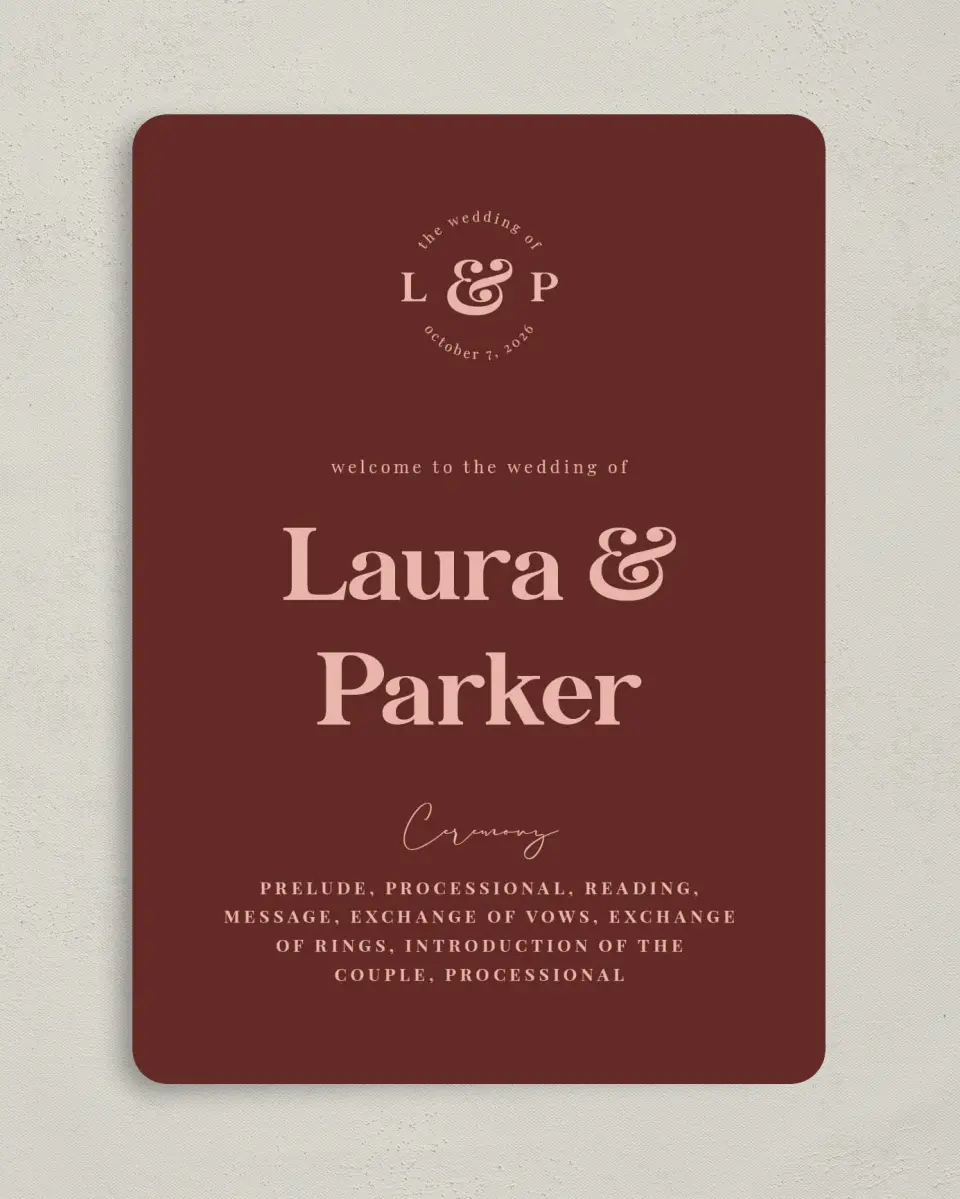 This is a 5" x 7" Wavy Wedding Program called The Laura printed in full color on Premium Smooth paper
