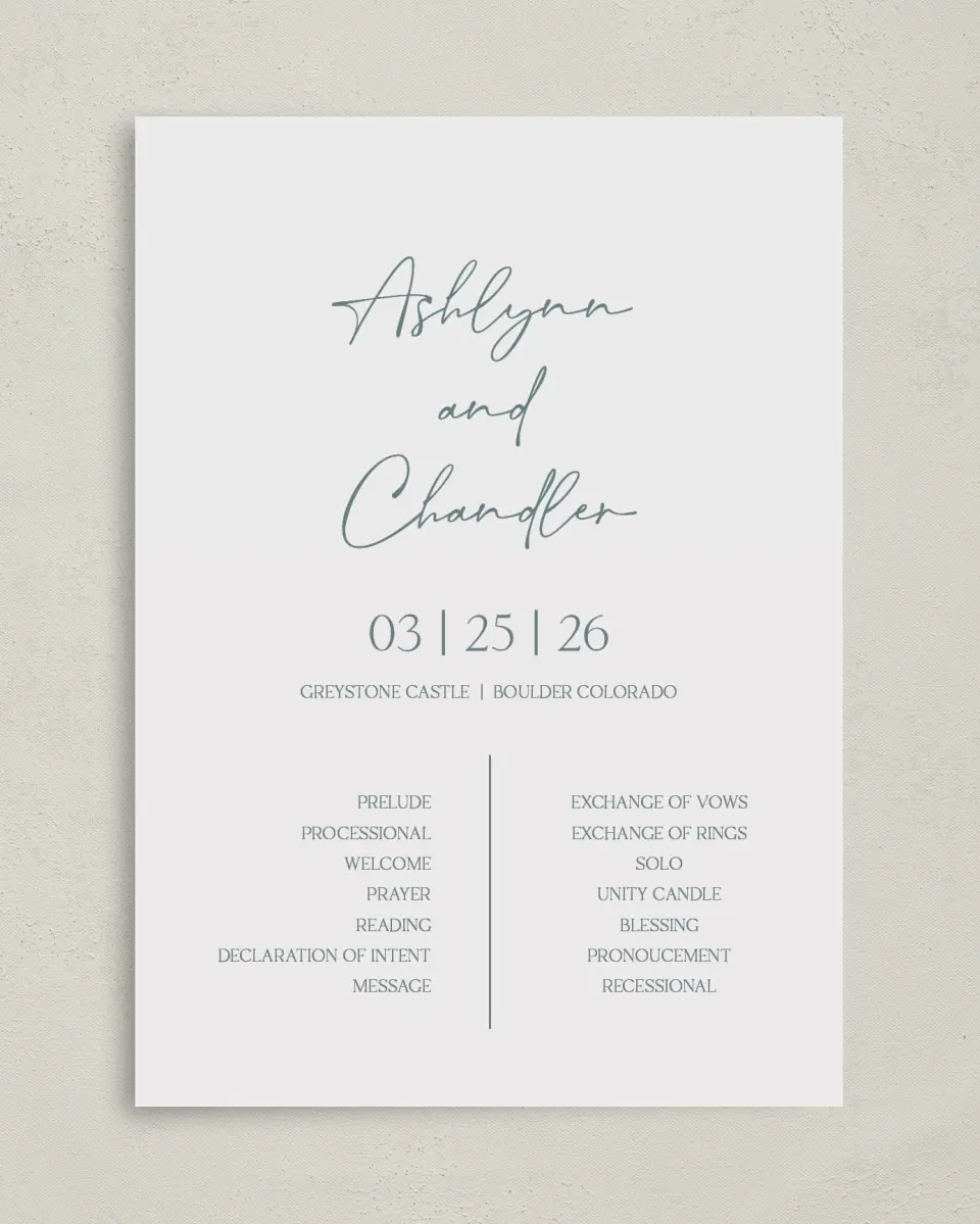 This is a 5" x 7" Wavy Wedding Program called The Ashlyn printed in full color on Premium Smooth paper