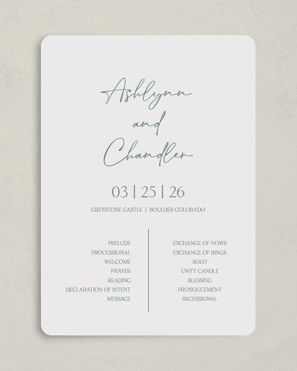 This is a 5" x 7" Wavy Wedding Program called The Ashlyn printed in full color on Premium Smooth paper