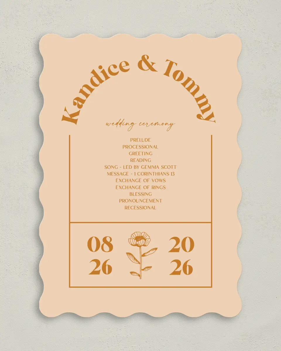 This is a 5" x 7" Wavy Wedding Program called The Kandice printed in full color on Premium Smooth paper
