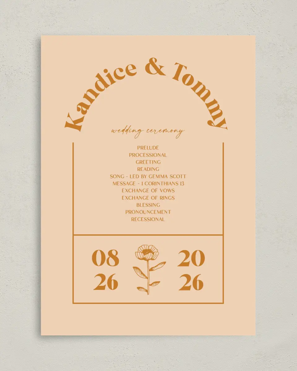 This is a 5" x 7" Wavy Wedding Program called The Kandice printed in full color on Premium Smooth paper