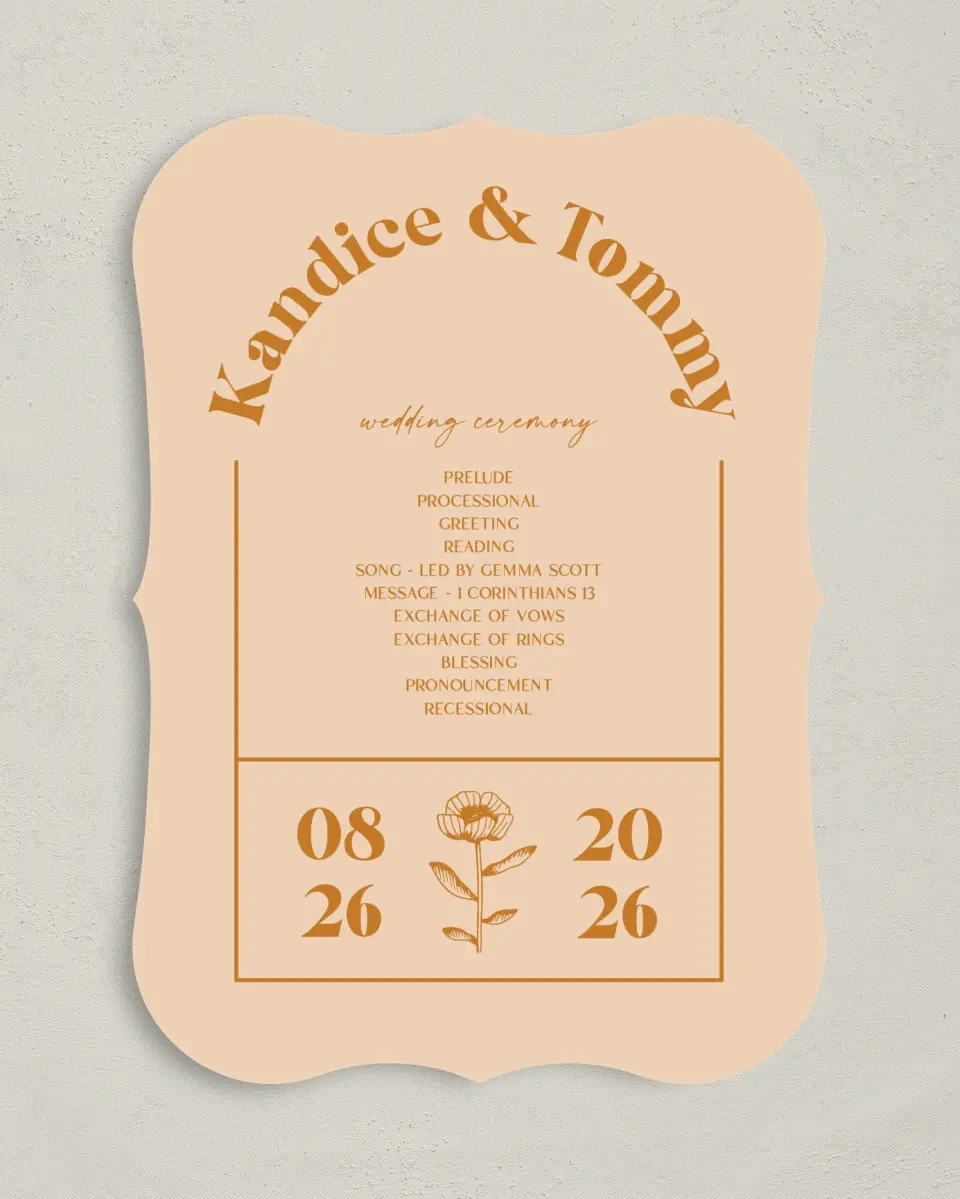 This is a 5" x 7" Wavy Wedding Program called The Kandice printed in full color on Premium Smooth paper