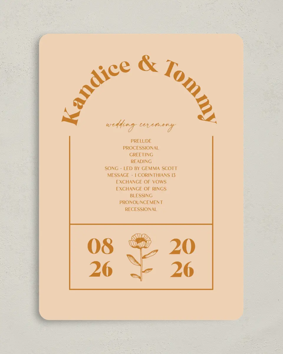 This is a 5" x 7" Wavy Wedding Program called The Kandice printed in full color on Premium Smooth paper