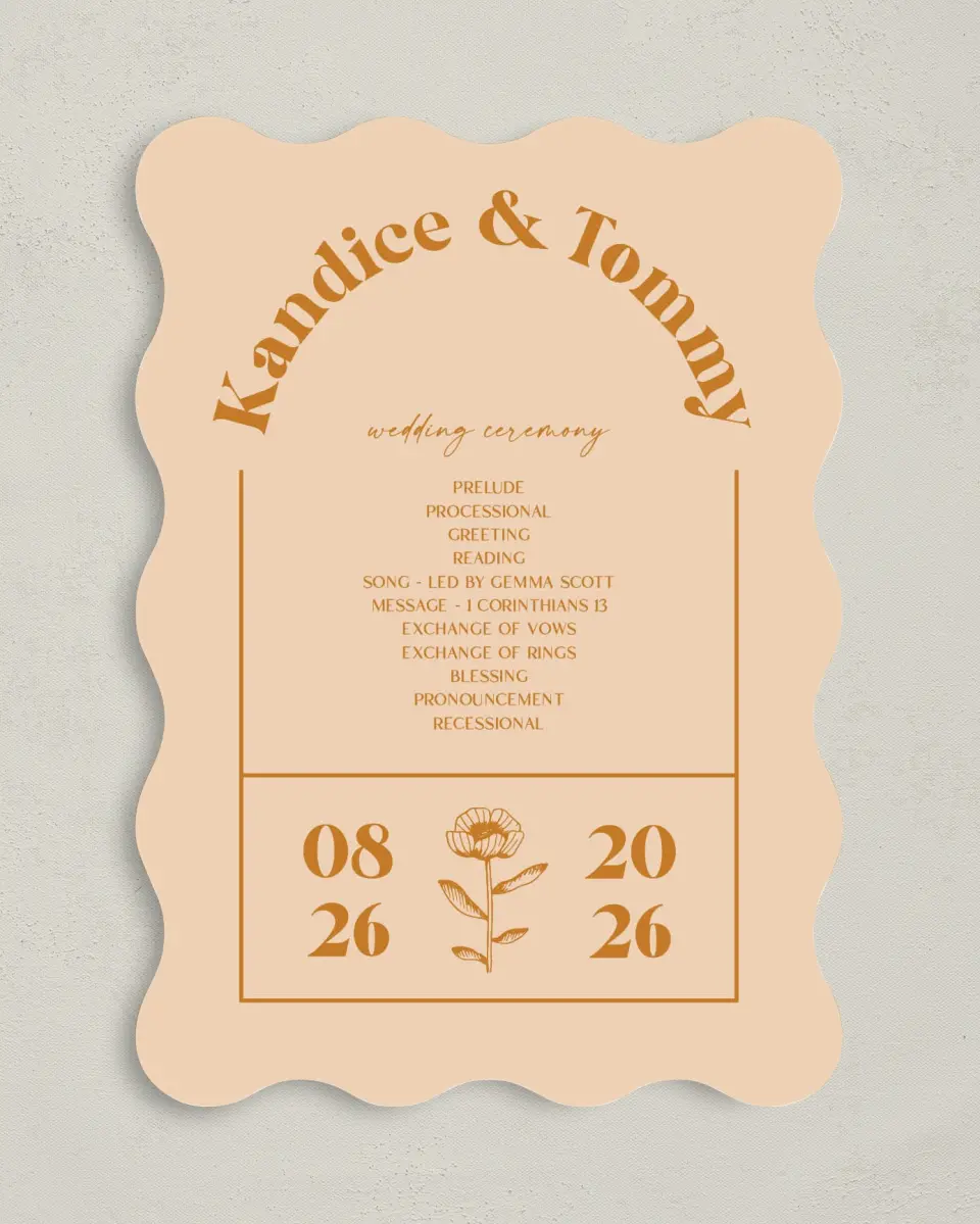This is a 5" x 7" Wavy Wedding Program called The Kandice printed in full color on Premium Smooth paper