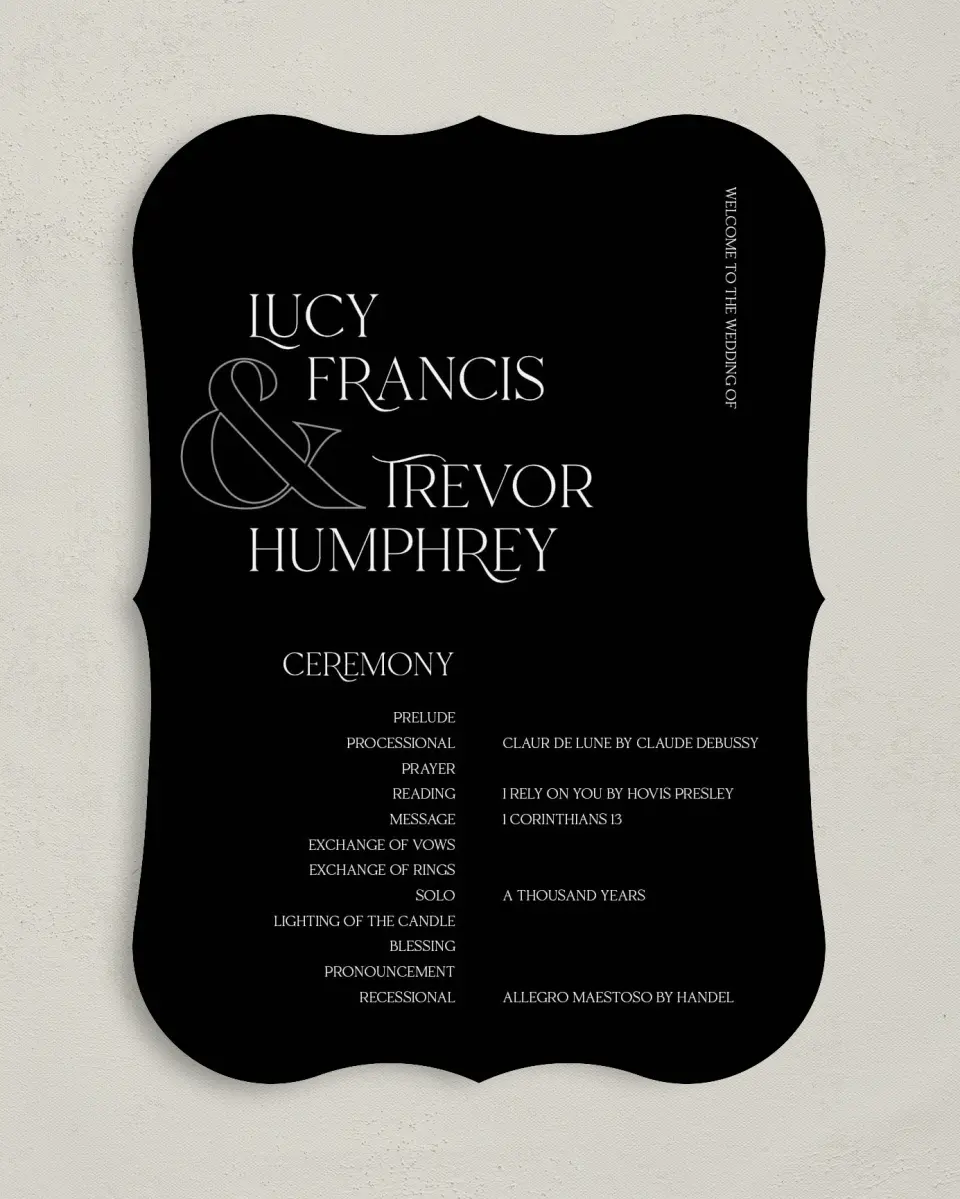 This is a 5" x 7" Wavy Wedding Program called The Lucy printed in full color on Premium Smooth paper
