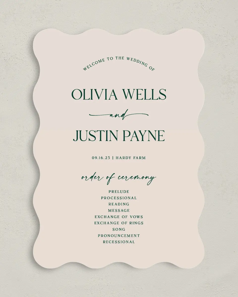 This is a 5" x 7" Wavy Wedding Program called The Olivia printed in full color on Premium Smooth paper