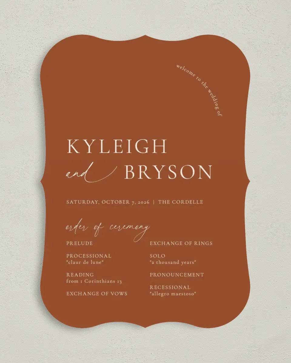This is a 5" x 7" Wavy Wedding Program called The Kyleigh printed in full color on Premium Smooth paper