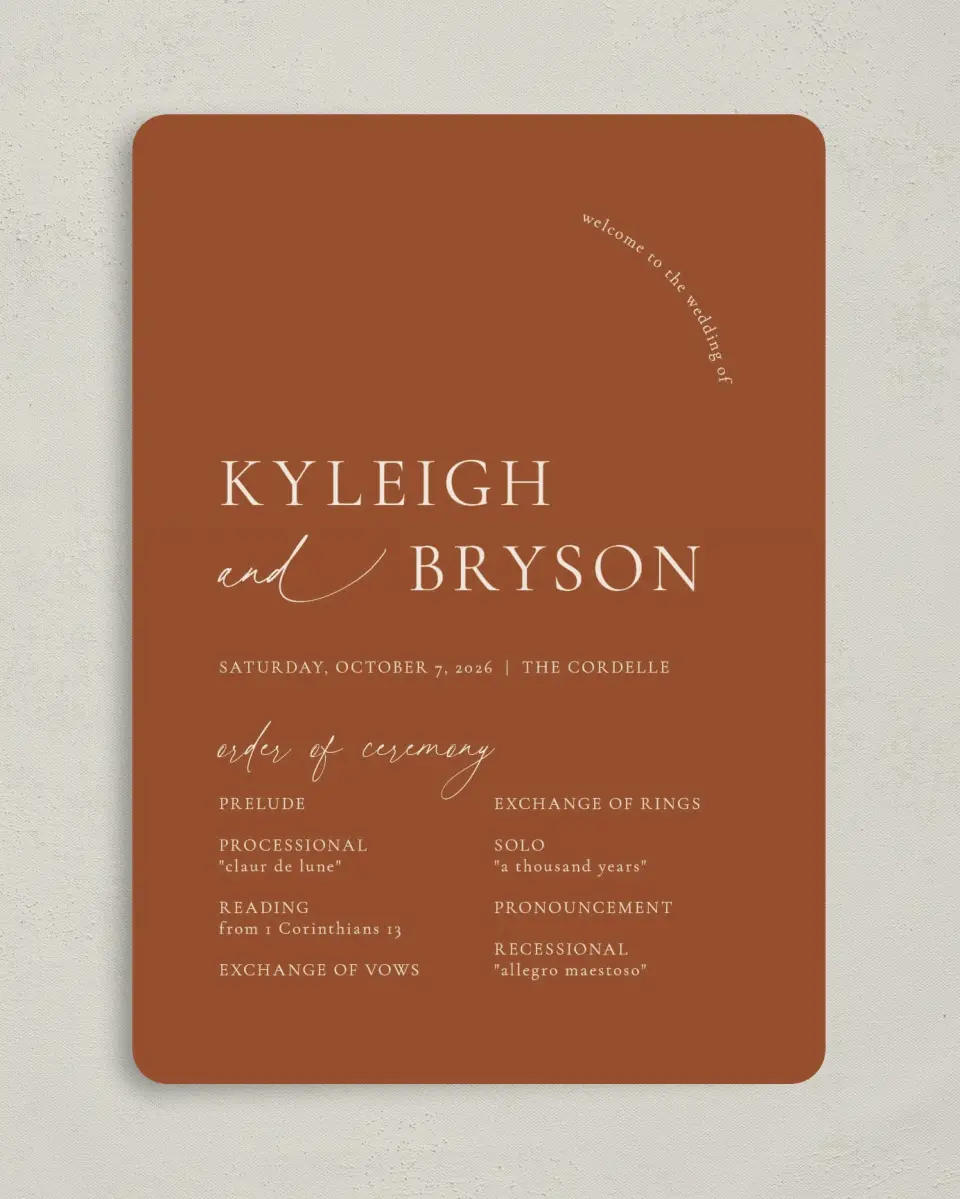 This is a 5" x 7" Wavy Wedding Program called The Kyleigh printed in full color on Premium Smooth paper