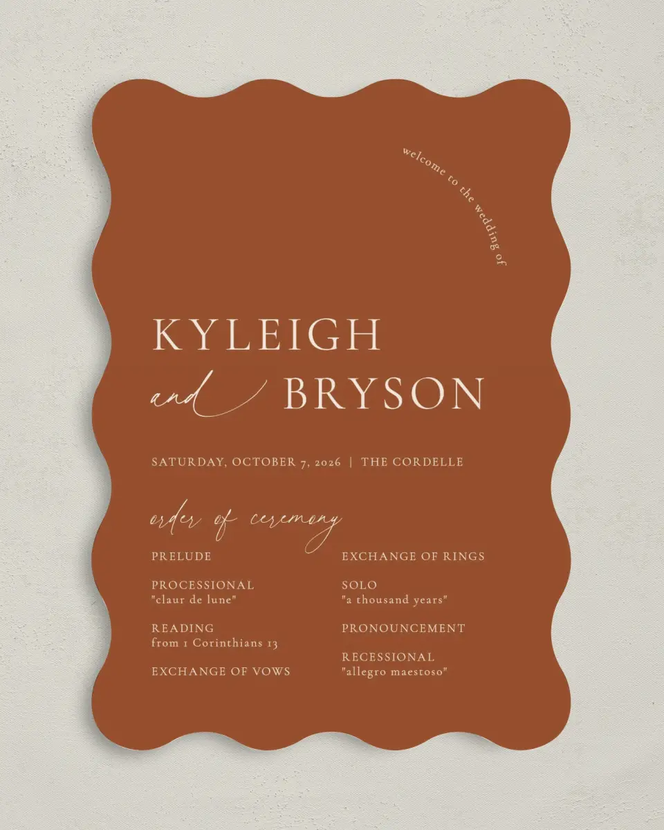 This is a 5" x 7" Wavy Wedding Program called The Kyleigh printed in full color on Premium Smooth paper