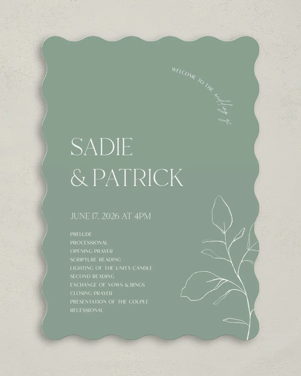 This is a 5" x 7" Wavy Wedding Program called The Sadie printed in full color on Premium Smooth paper