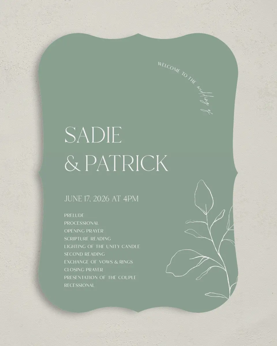This is a 5" x 7" Wavy Wedding Program called Teh Sadie printed in full color on Premium Smooth paper