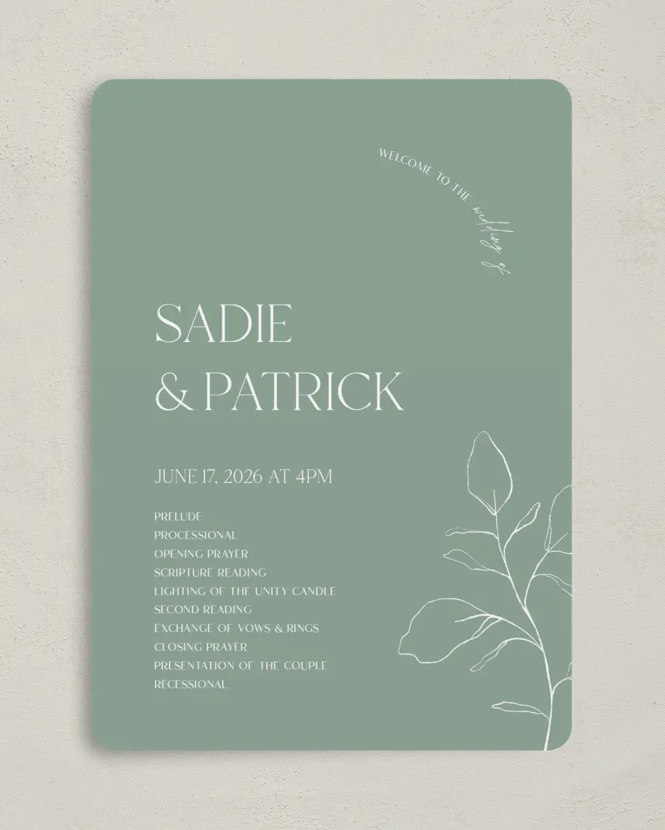 This is a 5" x 7" Wavy Wedding Program called Teh Sadie printed in full color on Premium Smooth paper