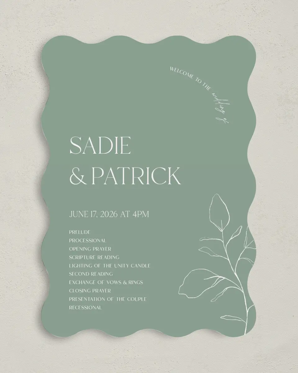 This is a 5" x 7" Wavy Wedding Program called The Sadie printed in full color on Premium Smooth paper