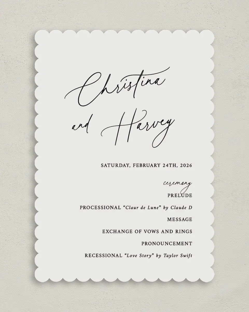 This is a 5" x 7" Wavy Wedding Program called The Christina printed in full color on Premium Smooth paper