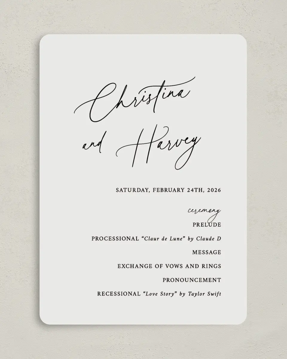 This is a 5" x 7" Wavy Wedding Program called The Christina printed in full color on Premium Smooth paper