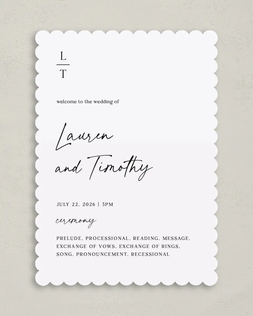 This is a 5" x 7" Wavy Wedding Program called The Lauren printed in full color on Premium Smooth paper