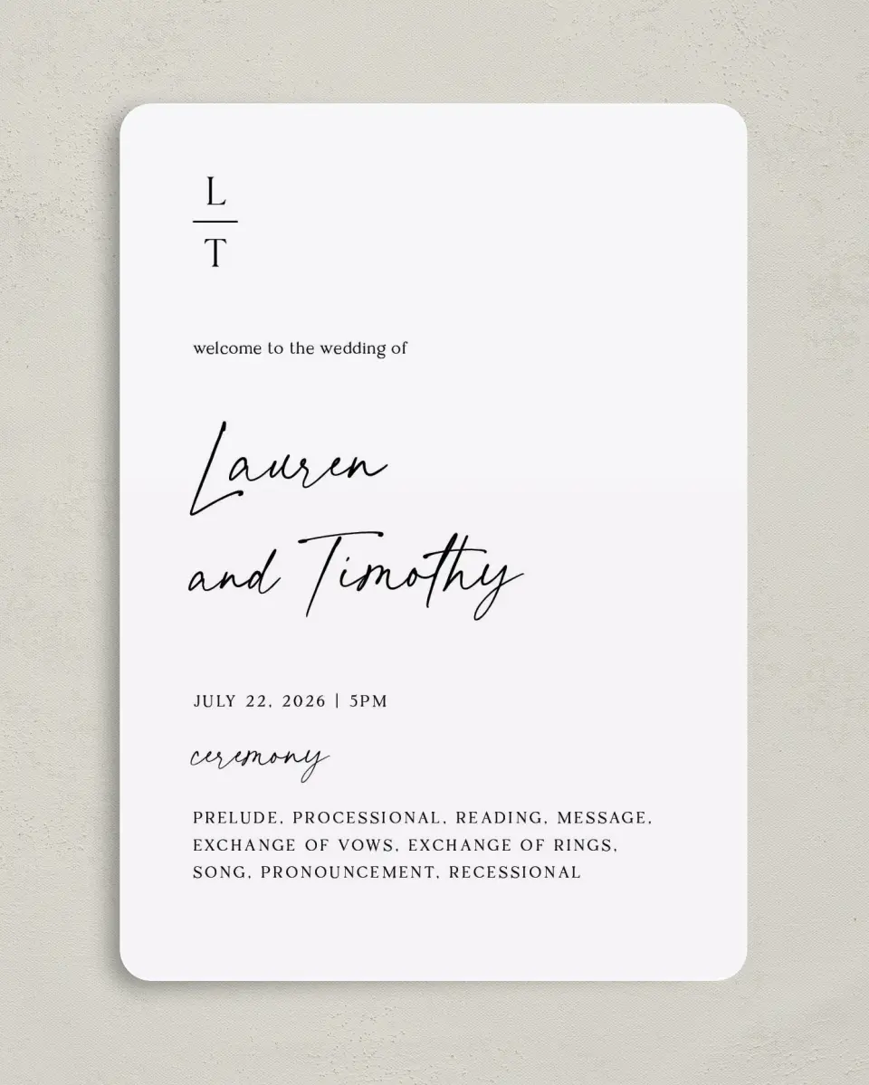 This is a 5" x 7" Wavy Wedding Program called The Lauren printed in full color on Premium Smooth paper