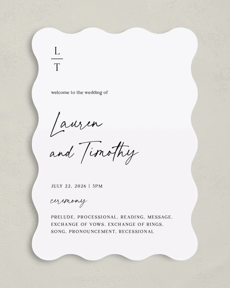 This is a 5" x 7" Wavy Wedding Program called The Lauren printed in full color on Premium Smooth paper