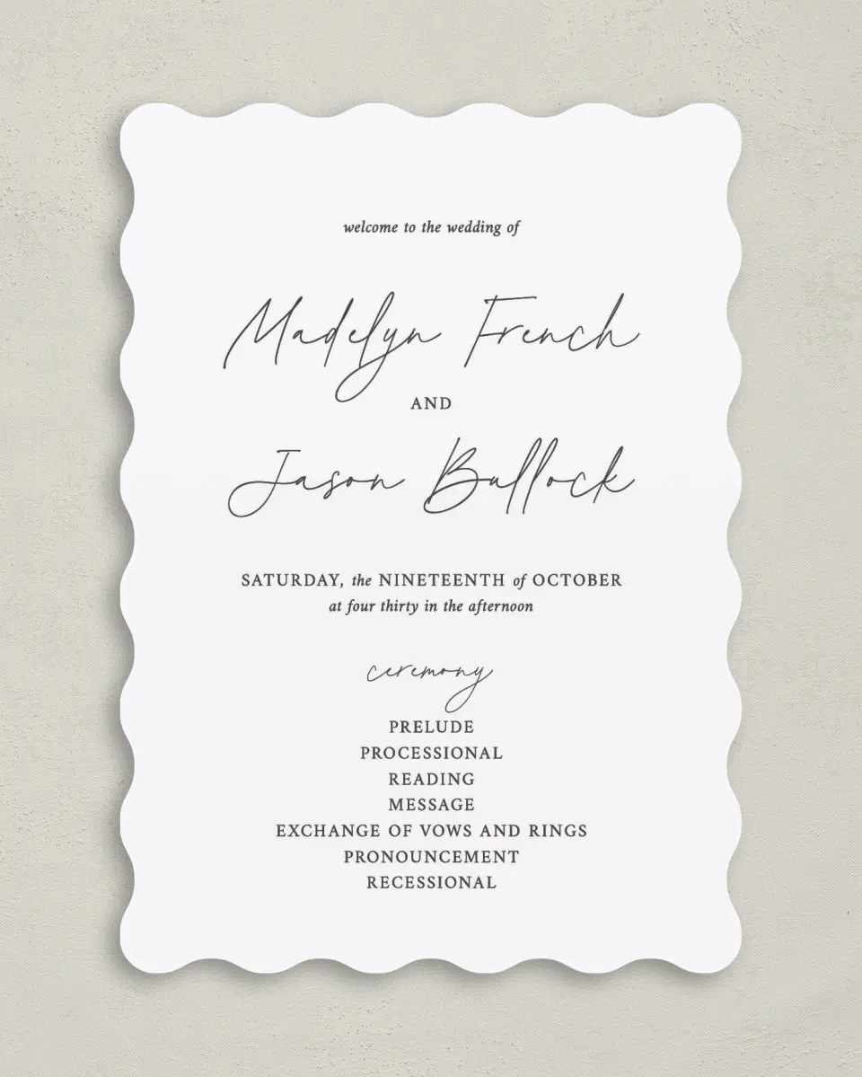 This is a 5" x 7" Wavy Wedding Program called The Madelyn printed in full color on Premium Smooth paper