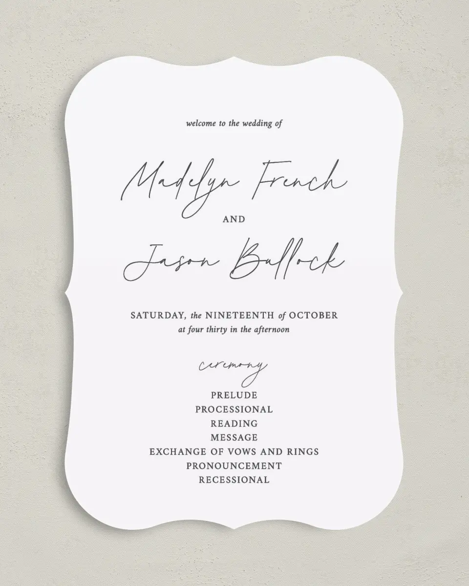 This is a 5" x 7" Wavy Wedding Program called The Madelyn printed in full color on Premium Smooth paper