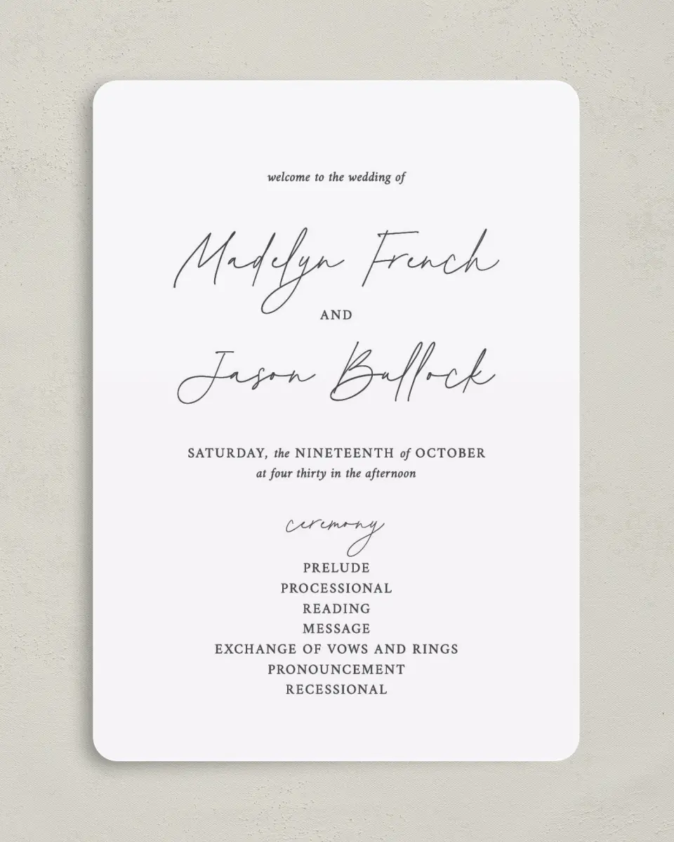 This is a 5" x 7" Wavy Wedding Program called The Madelyn printed in full color on Premium Smooth paper