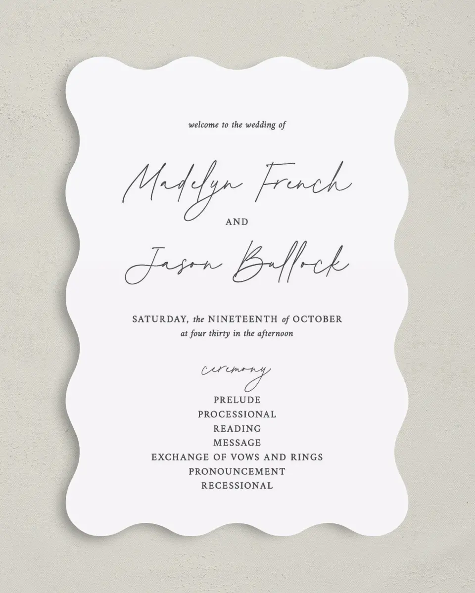 This is a 5" x 7" Wavy Wedding Program called The Madelyn printed in full color on Premium Smooth paper
