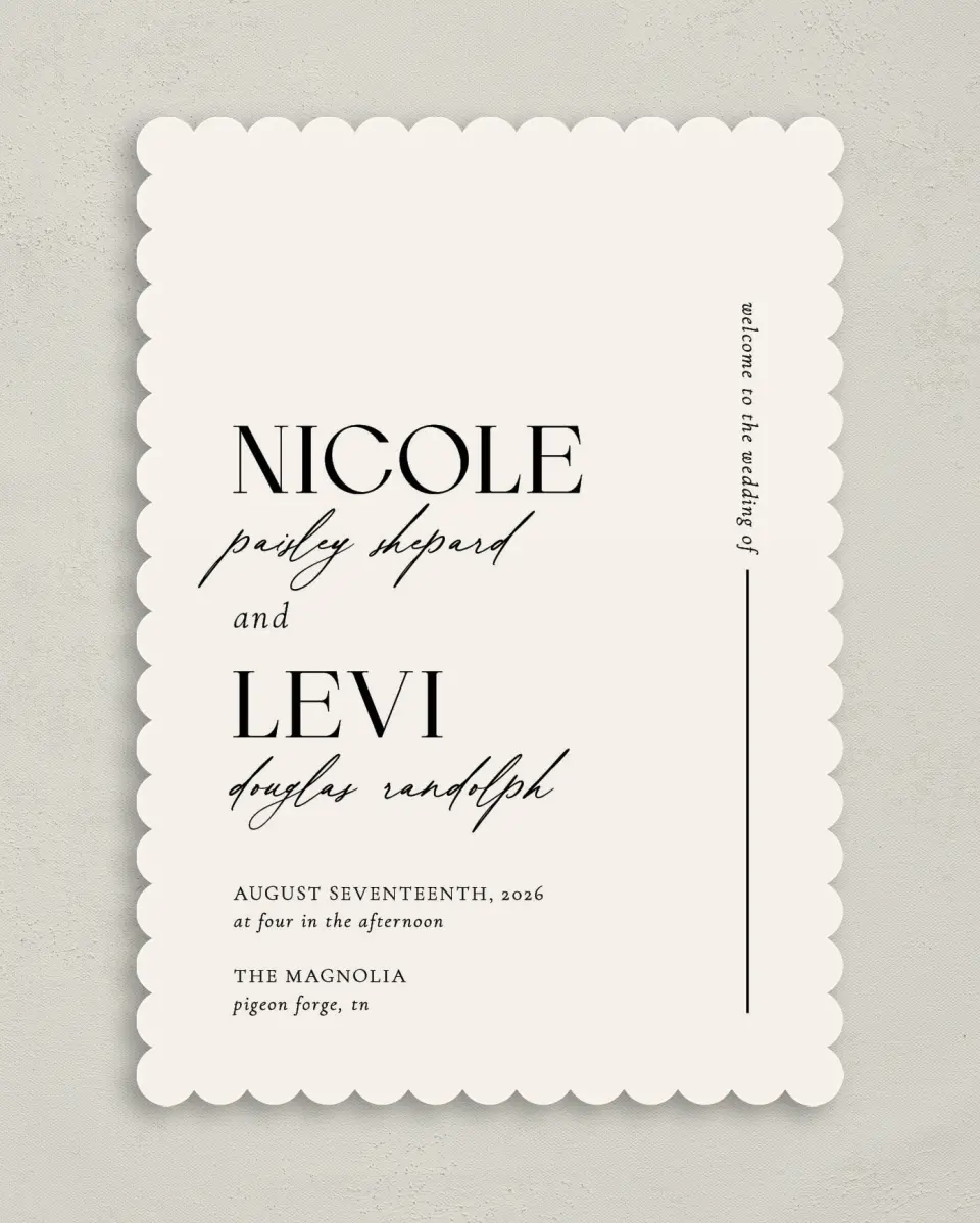 This is a 5" x 7" Wavy Wedding Program called The Nicole printed in full color with Gold foil on Luxe Satin (coated) paper