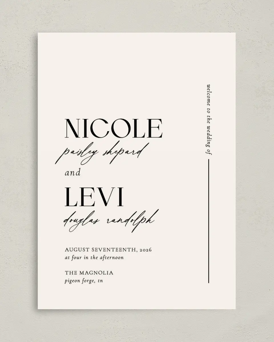 This is a 5" x 7" Wavy Wedding Program called The Nicole printed in full color with Gold foil on Luxe Satin (coated) paper