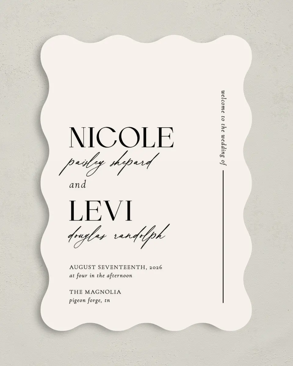 This is a 5" x 7" Wavy Wedding Program called The Nicole printed in full color on Premium Smooth paper