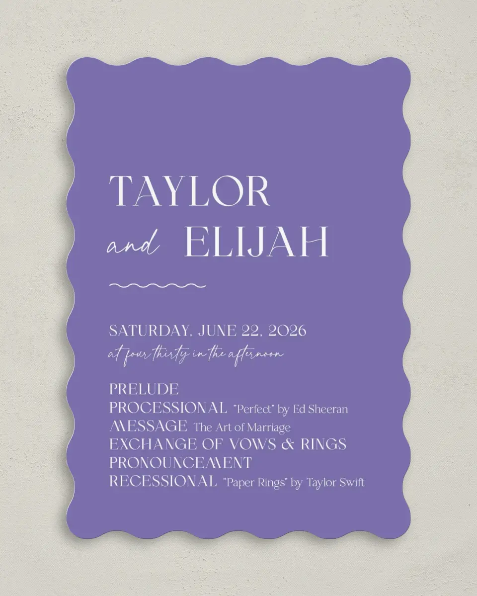 This is a 5" x 7" Wavy Wedding Program called The Christina printed in full color on Premium Smooth paper