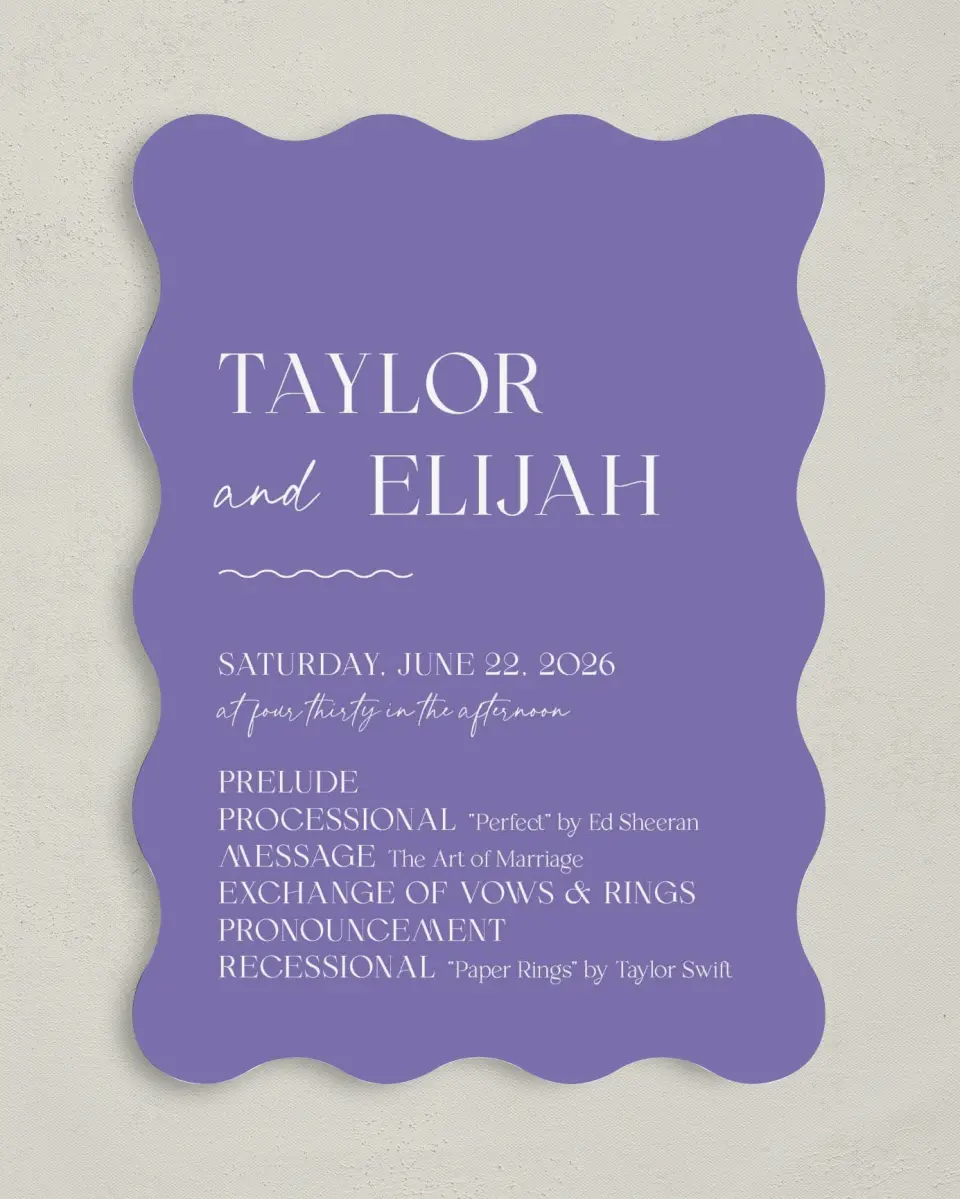 This is a 5" x 7" Wavy Wedding Program called The Christina printed in full color on Premium Smooth paper