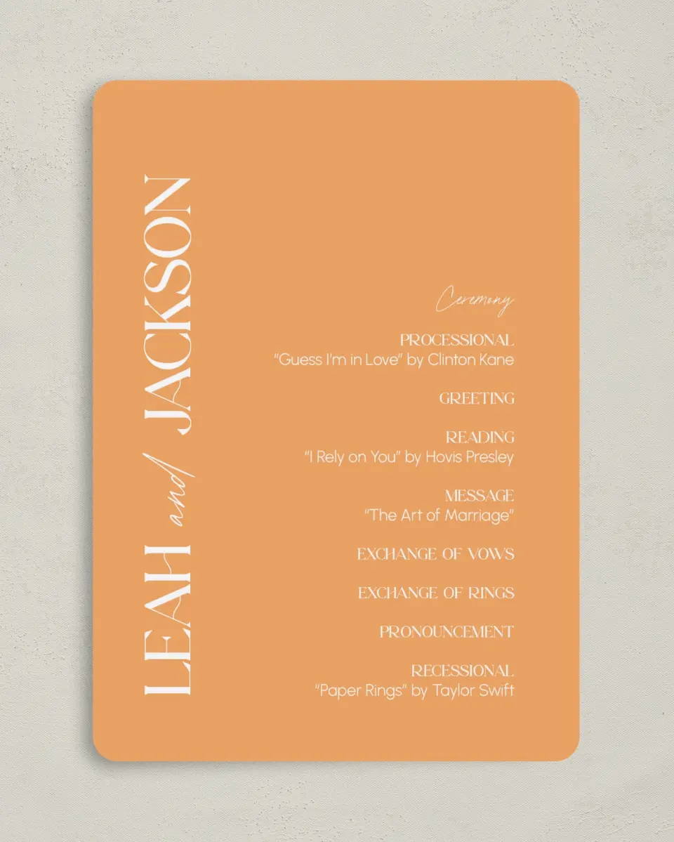 This is a 5" x 7" Wavy Wedding Program called The Leah printed in full color on Premium Smooth paper
