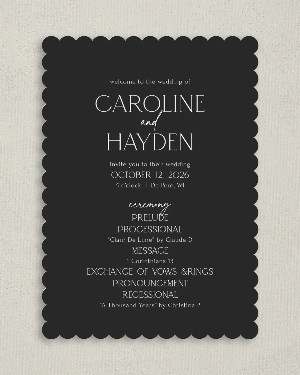 This is a 5" x 7" Wavy Wedding Program called The Caroline printed in full color on Premium Smooth paper
